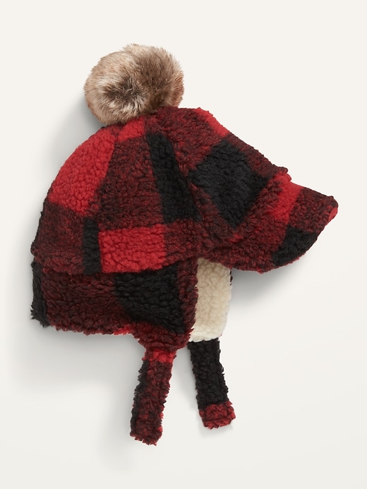 View large product image 2 of 2. Unisex Plaid Sherpa Pom-Pom Trapper Hat for Baby