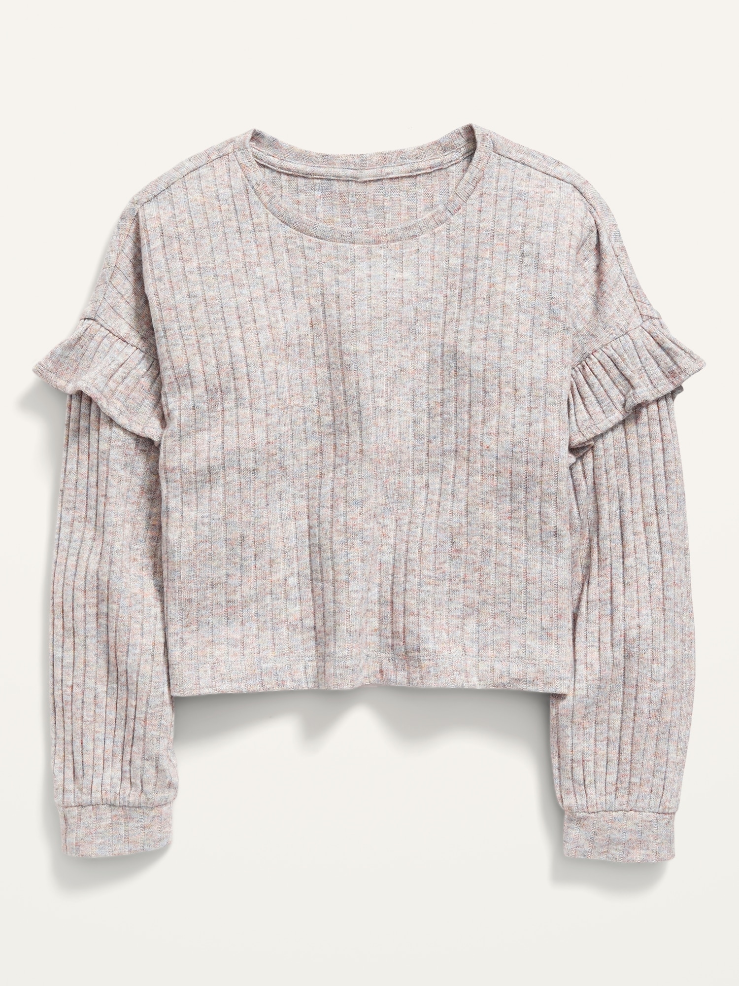 Ruffled Rib Knit Long Sleeve Cropped Top For Girls Old Navy