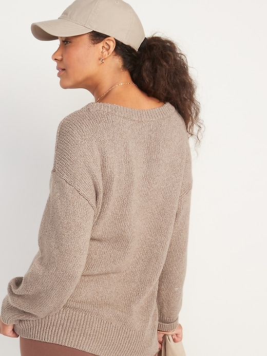 Image number 2 showing, Oversized Voop-Neck Cotton Tunic Sweater for Women
