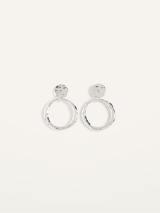 View large product image 2 of 2. Silver-Toned Stud Hoop Earrings For Women