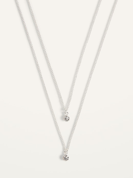 View large product image 2 of 2. Silver-Toned Double Crystal Pendant Necklace For Women
