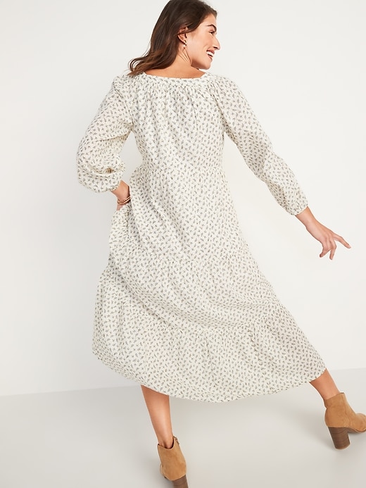 Image number 6 showing, Long-Sleeve Button-Down Tiered Midi Swing Dress