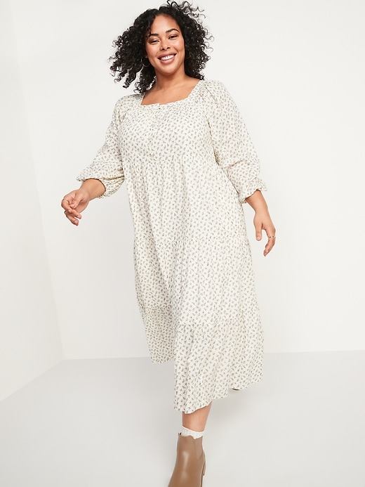 Image number 7 showing, Long-Sleeve Button-Down Tiered Midi Swing Dress