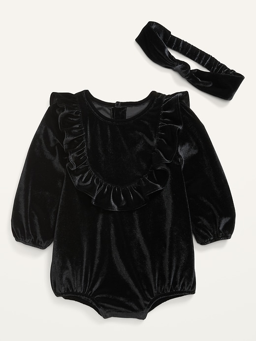 View large product image 1 of 3. Ruffled Velvet Bubble One-Piece & Headband Set for Baby