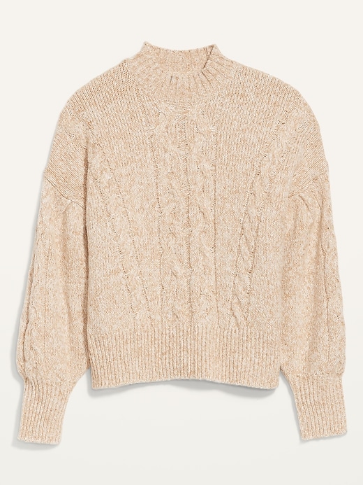 Image number 4 showing, Mock-Neck Heathered Cable-Knit Sweater