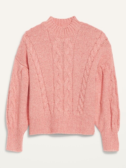 Image number 4 showing, Mock-Neck Heathered Cable-Knit Sweater