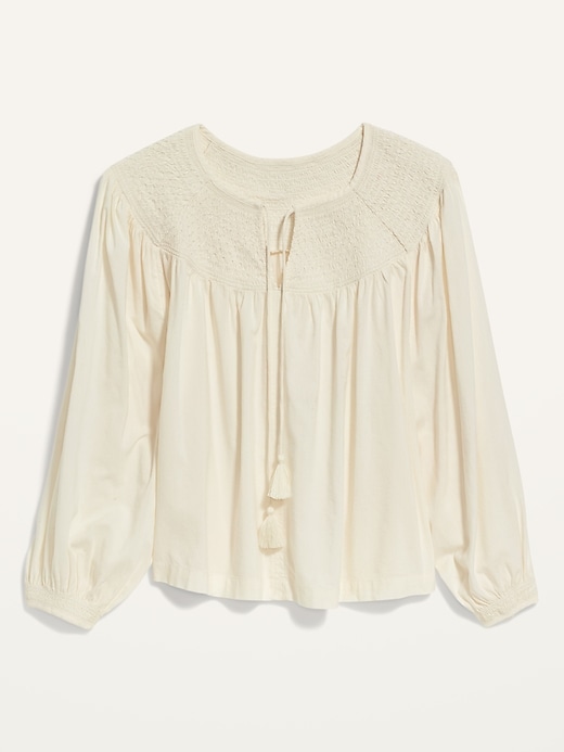 Image number 4 showing, Long-Sleeve Smocked Embroidered Poet Blouse