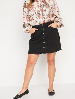 Real Babe Black High Waisted Button-Up Denim Mini Skirt