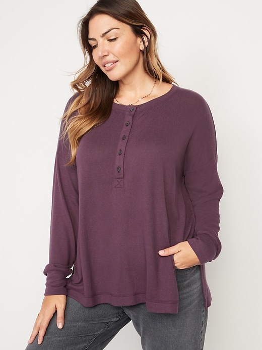 Long-Sleeve Plush-Knit Henley Tunic T-Shirt for Women | Old Navy