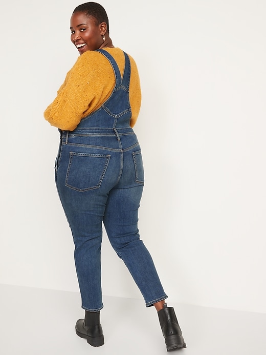 Image number 8 showing, O.G. Straight Built-In Warm Dark-Wash Jean Overalls for Women