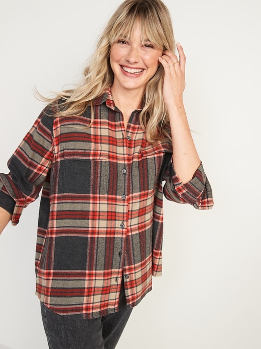 Image number 5 showing, Oversized Plaid Flannel Boyfriend Tunic Shirt