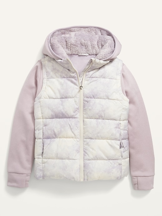 View large product image 1 of 2. Techie Fleece Hooded Hybrid Zip-Front Jacket for Girls