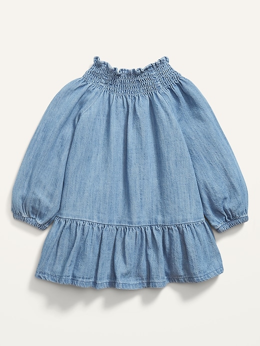 View large product image 2 of 2. Long-Sleeve Smocked-Neck Button-Front Dress for Toddler Girls