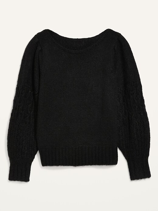 Image number 4 showing, Boat-Neck Pointelle-Knit Sweater for Women