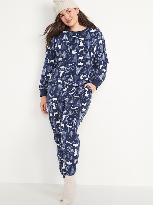Image number 1 showing, Matching Printed Microfleece Pajama Set for Women