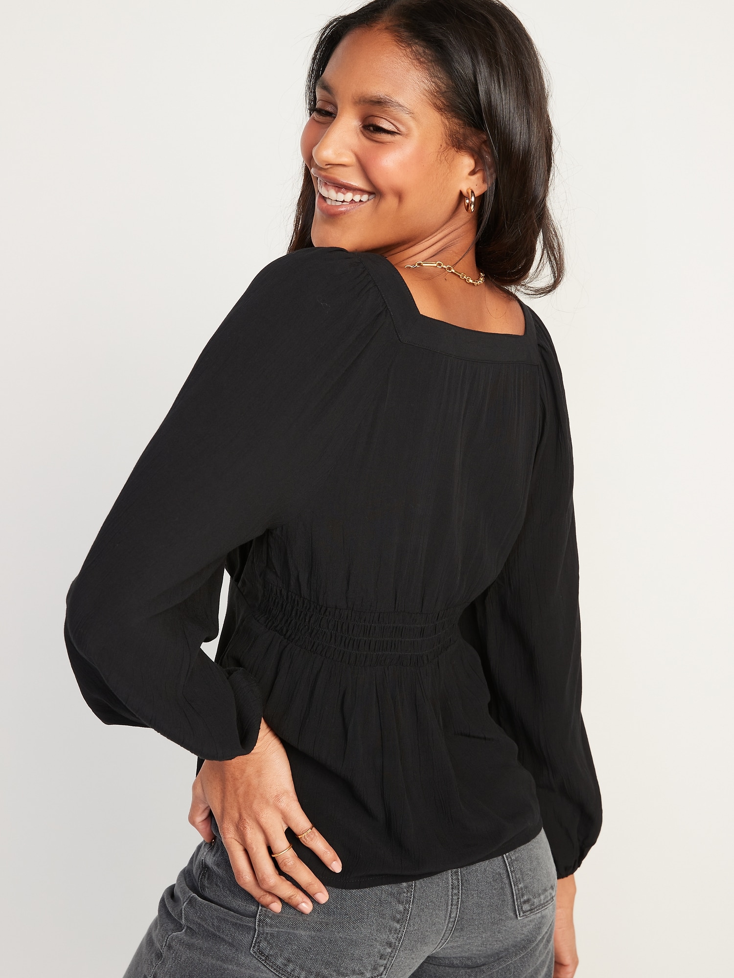 Square-Neck Button-Front Long-Sleeve Blouse for Women | Old Navy