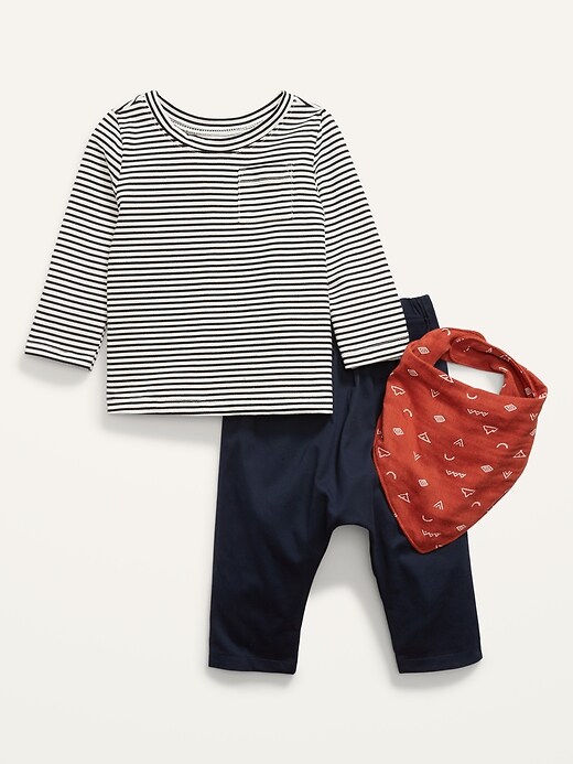 View large product image 1 of 2. Unisex Long-Sleeve T-Shirt  Pants and Bib 3-Piece Set for Baby