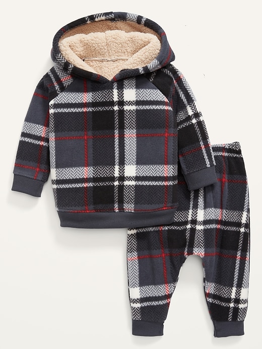 View large product image 1 of 1. Unisex Plaid Microfleece Hoodie & Pants Set for Baby