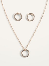 View large product image 3 of 3. Gold-Toned Pavé Hoop Earrings & Pavé Pendant Necklace Set For Women
