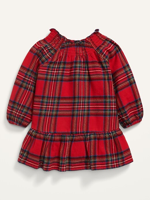 View large product image 2 of 2. Plaid Flannel Smocked-Neck Button-Front Dress for Toddler Girls