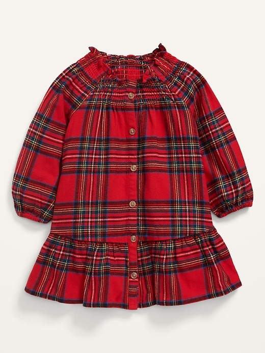 View large product image 1 of 2. Plaid Flannel Smocked-Neck Button-Front Dress for Toddler Girls