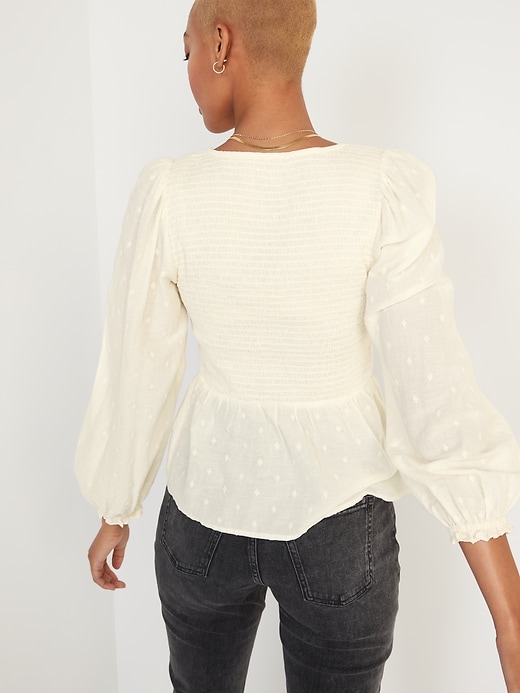 Image number 2 showing, Long-Sleeve Smocked Embroidered Blouse for Women