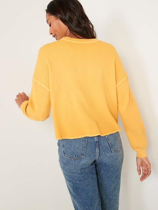 Image number 6 showing, Long-Sleeve Cropped Waffle-Knit Easy T-Shirt for Women