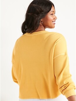 Long-Sleeve Cropped Waffle-Knit Easy T-Shirt for Women | Old Navy