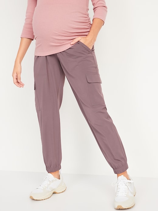 View large product image 1 of 2. Maternity Rollover-Waist StretchTech Cargo Pants