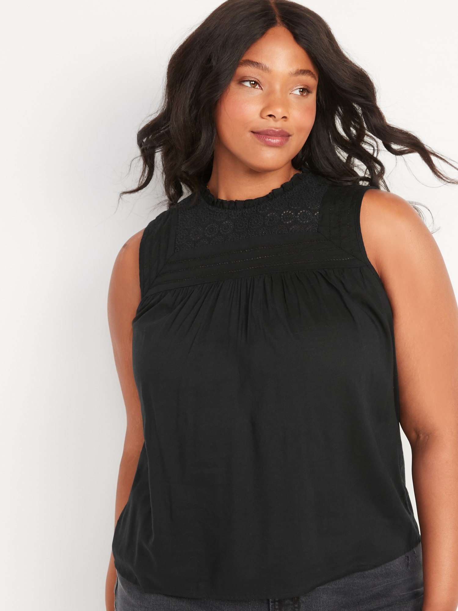 Ruffled Lace-Trim Sleeveless Blouse for Women | Old Navy