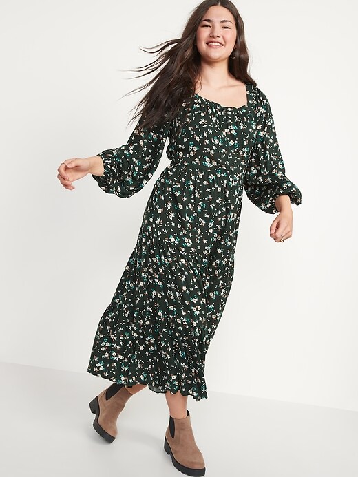 Long-Sleeve Tiered Floral Maxi Swing 