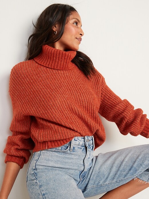 Image number 5 showing, Cozy Heathered Rib-Knit Turtleneck Sweater for Women