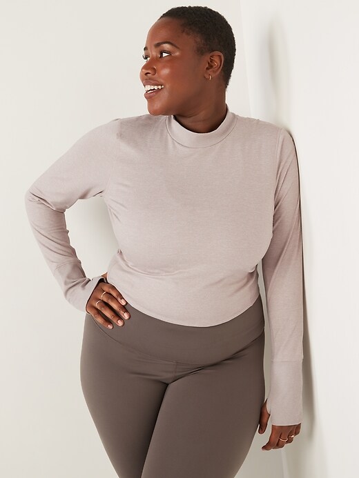 Image number 7 showing, CozeCore Long-Sleeve Cropped Rib-Paneled Top for Women