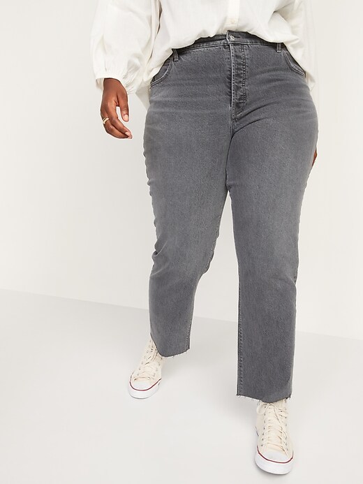 Image number 7 showing, High-Waisted Button-Fly Slouchy Straight Cut-Off Jeans for Women