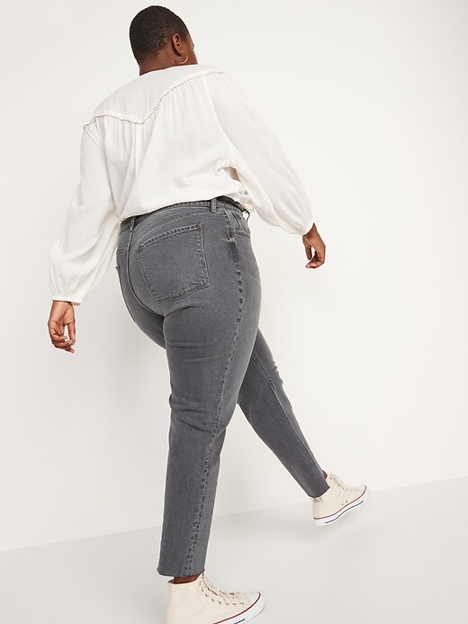 Image number 8 showing, High-Waisted Button-Fly Slouchy Straight Cut-Off Jeans for Women