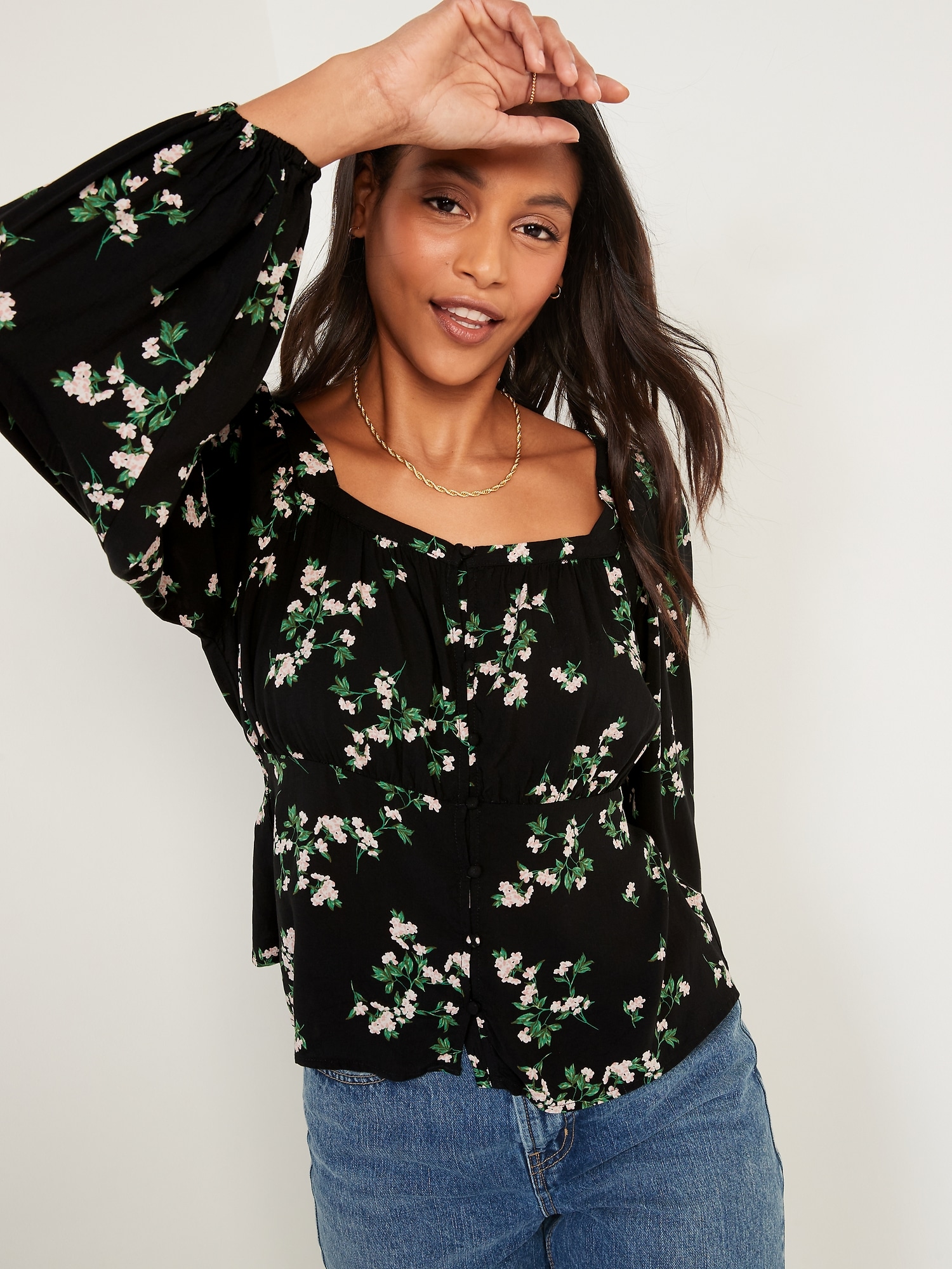 Floral-Print Square-Neck Blouse for Women | Old Navy