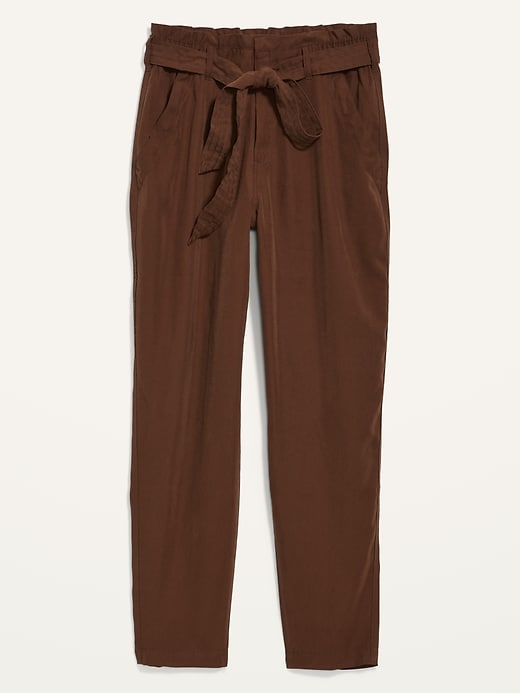 Image number 3 showing, High-Waisted Cropped Belted Straight-Leg Pants