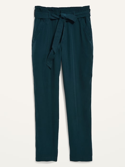 Image number 3 showing, High-Waisted Cropped Belted Straight-Leg Pants for Women