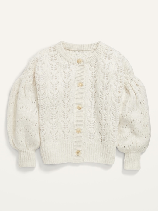 View large product image 1 of 2. Cozy Pointelle Blouson-Sleeve Cardigan Sweater for Girls