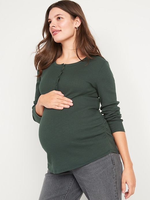 Image number 1 showing, Maternity Long-Sleeve Ribbed Henley Tee