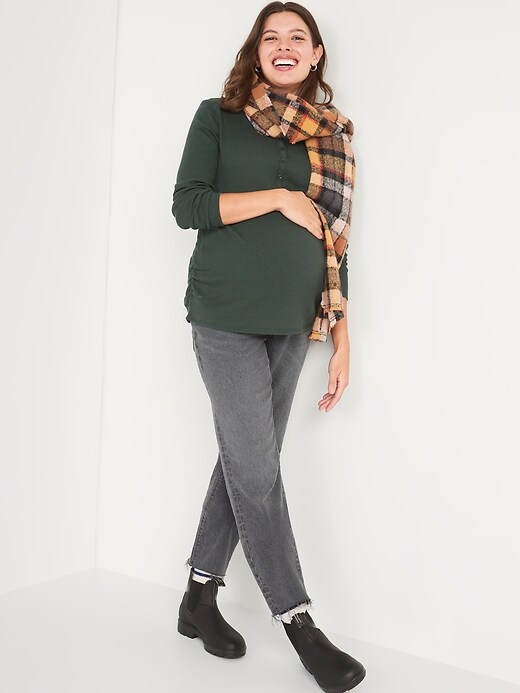Image number 3 showing, Maternity Long-Sleeve Ribbed Henley Tee