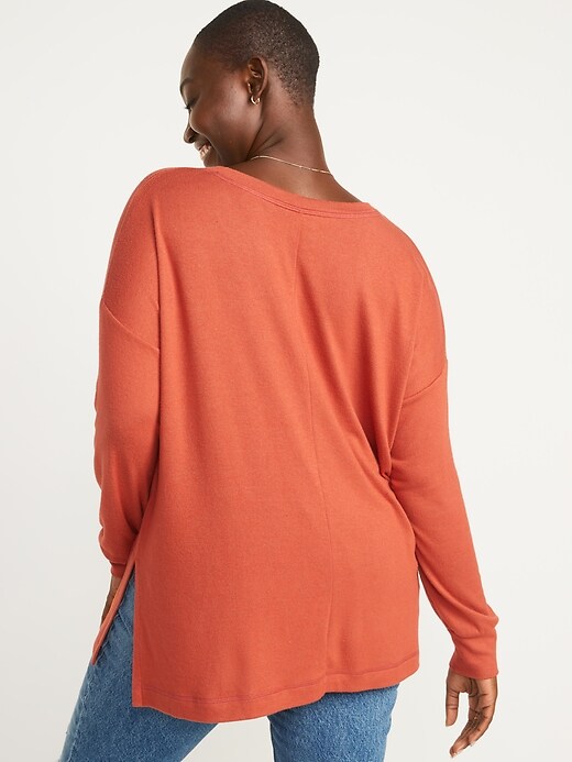 Image number 2 showing, Long-Sleeve Plush-Knit Henley Tunic T-Shirt for Women