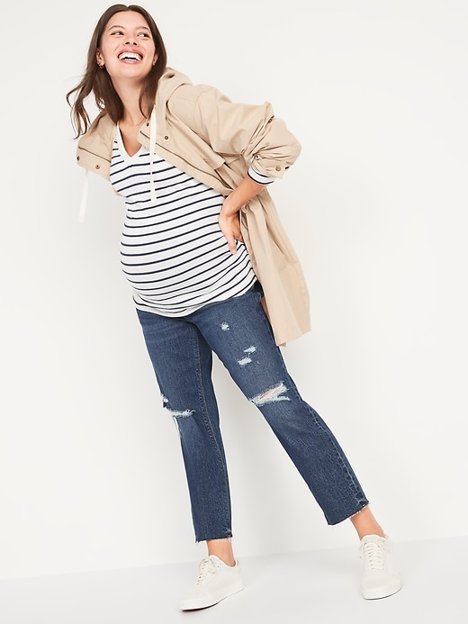 Image number 3 showing, Maternity Full Panel Slouchy Straight Ripped Jeans
