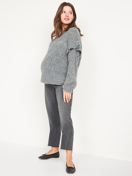 Image number 3 showing, Maternity Full Panel Slouchy Straight Cut-Off Jeans