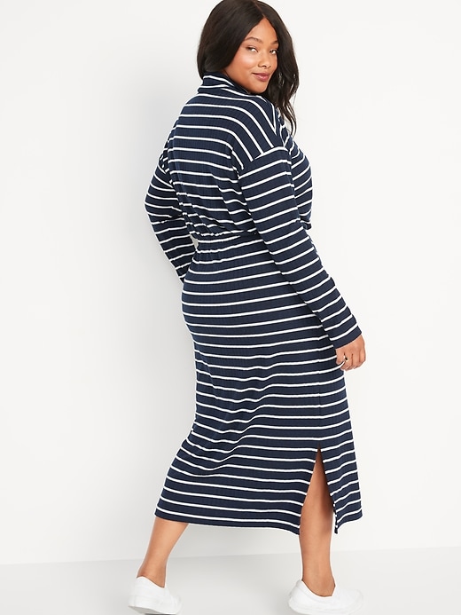 Image number 8 showing, Long-Sleeve Waist-Defined Rib-Knit Striped Midi Sweater Dress