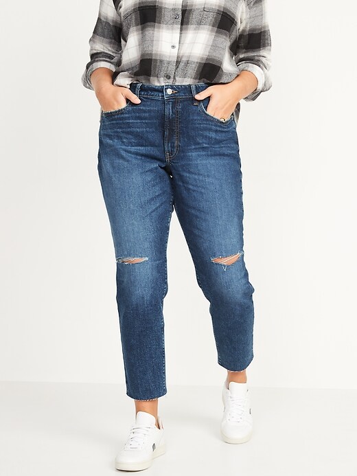Image number 1 showing, High-Waisted O.G. Straight Ripped Cut-Off Jeans for Women