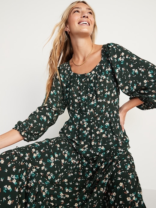 Image number 3 showing, Long-Sleeve Tiered Floral Maxi Swing Dress for Women