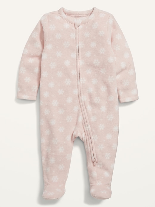 View large product image 1 of 1. Unisex Matching Printed Microfleece Sleep & Play Footie One-Piece for Baby