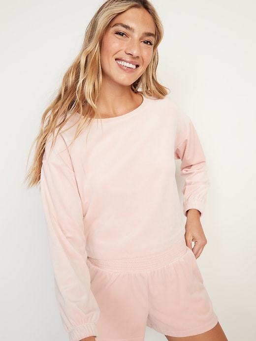 Image number 5 showing, Long-Sleeve Velvet Pajama Top for Women