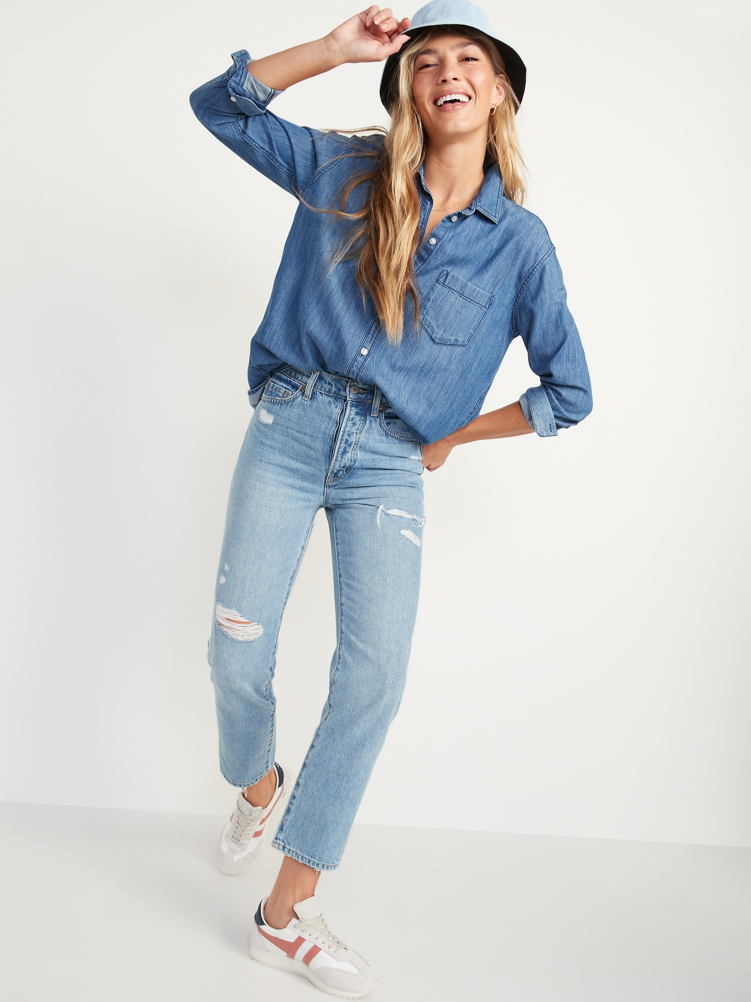 Oversized Boyfriend Tunic Jean Shirt for Women Old Navy